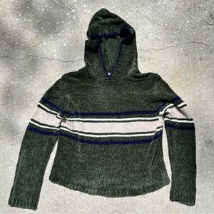 Vintage Forest Green Chenille Knit Hoodie Sweater // fall winter Bella swan